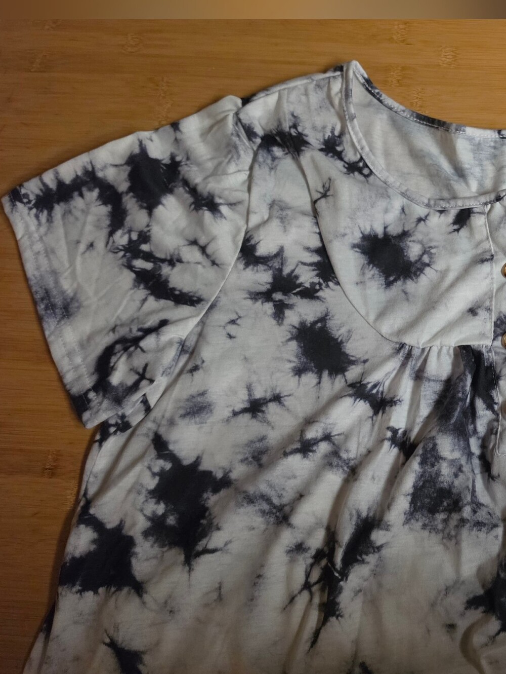 New Black White Crystal Wash Tie Dye Pleated Tunic Top 3XL Boho Casual - Picture 2 of 4